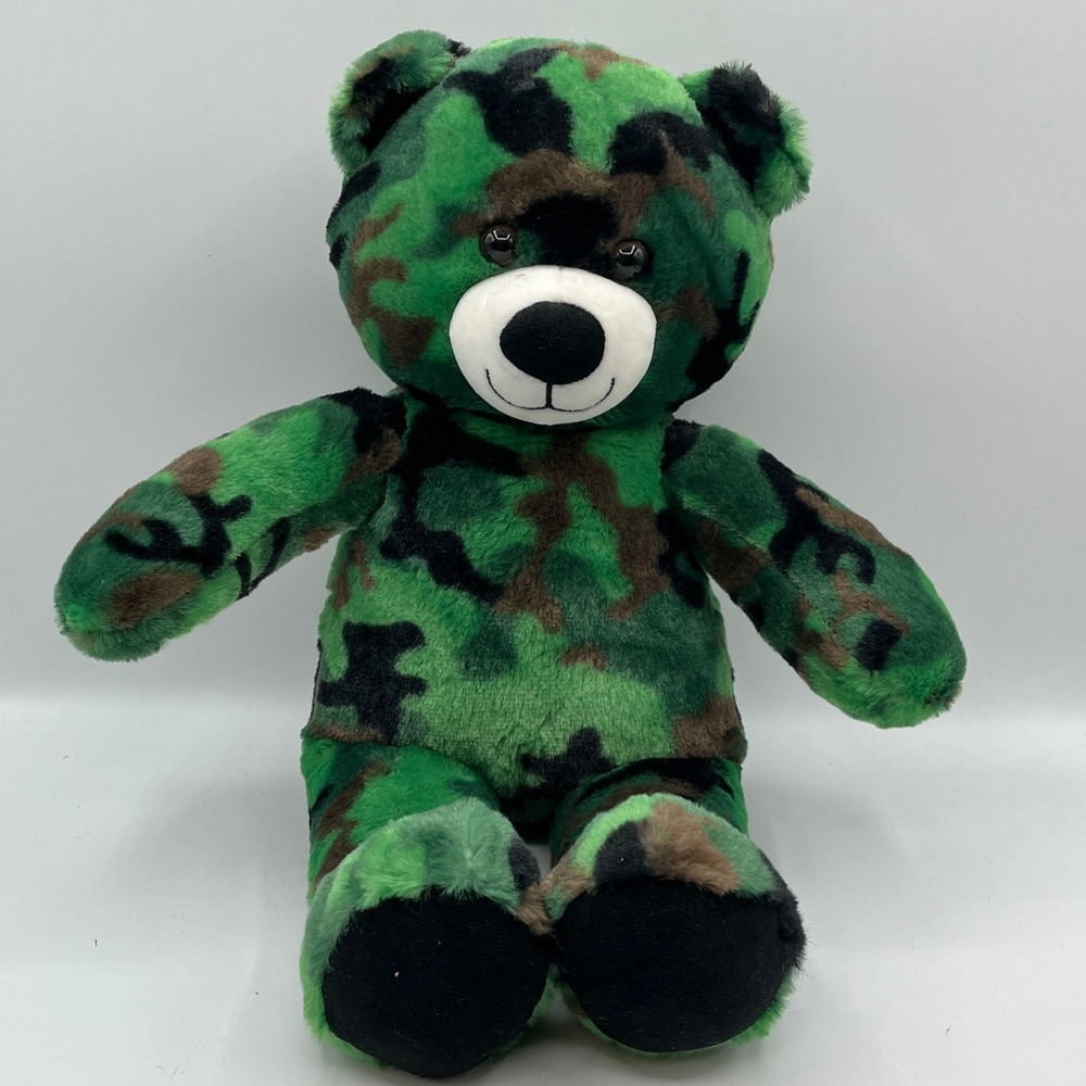 Build-A-Bear Workshop Camouflage Military Bear Stuffed Animal Plush 16" READ